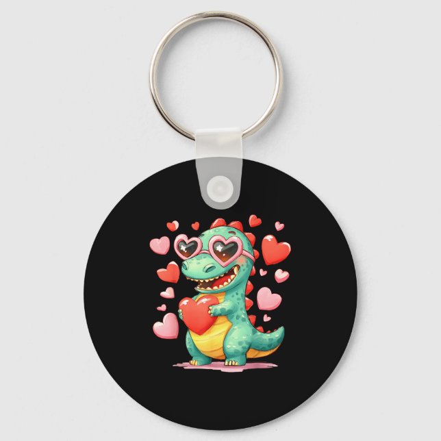 Valentine Dinosaur Trex Holding Heart Girl Sunl Bo Key Ring (Front)