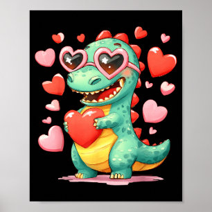 Valentine Dinosaur Trex Holding Heart Girl Sunl Bo Poster