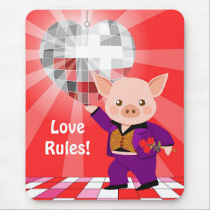 Valentine disco pig mouse pad