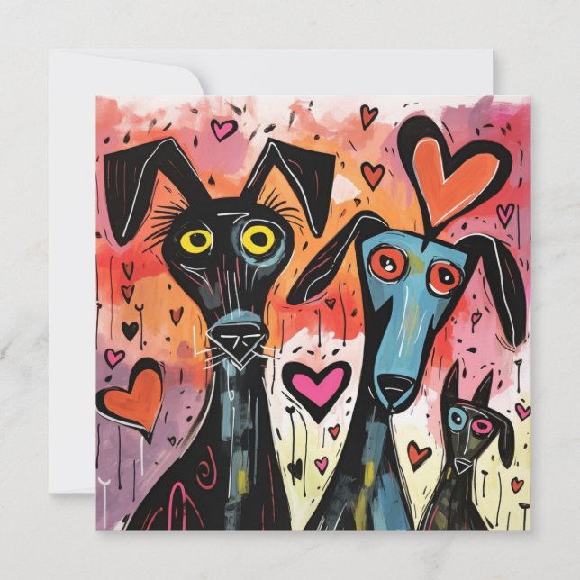 Valentine Dogs And Hearts Holiday Card (Front)
