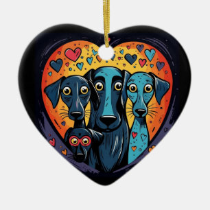 Valentine Dogs Heart Ceramic Ornament