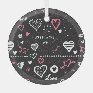 Valentine Doodle Heart Vintage Glass Tree Decoration