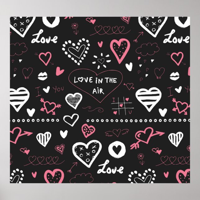 Valentine Doodle Heart Vintage Poster (Front)
