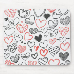Valentine doodle hearts red and black hipster mouse pad