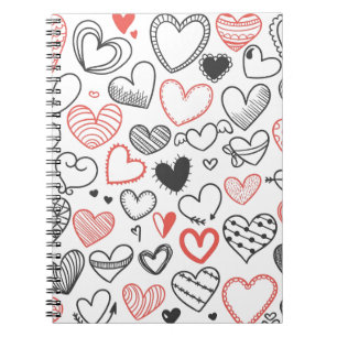 Valentine doodle hearts red and black hipster notebook