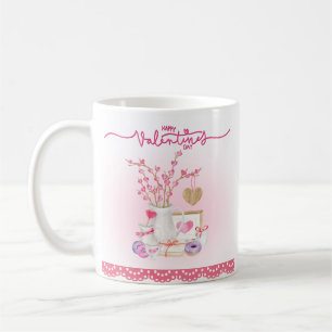 Valentine Doughnuts Vase Filled  Branches Hearts Coffee Mug