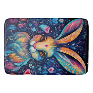 Valentine Dream Hearts: Rainbow Doodle Bunny Bath Mat