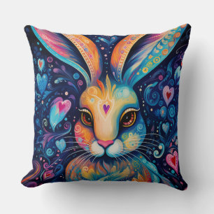 Valentine Dream Hearts: Rainbow Doodle Bunny Cushion