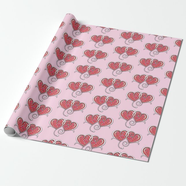 Valentine Elegant Interlocked Hearts Design Wrapping Paper (Unrolled)