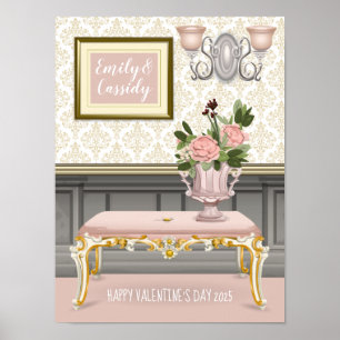 Valentine Elegant Pink Room Wedding Anniversary Poster
