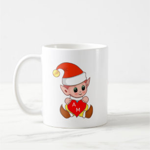Valentine Elf with Heart & Monogram Coffee Mug