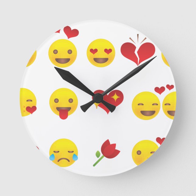 Valentine Emojis Round Clock (Front)