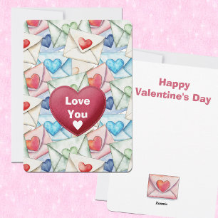 Valentine Envelopes and Hearts Holiday Card