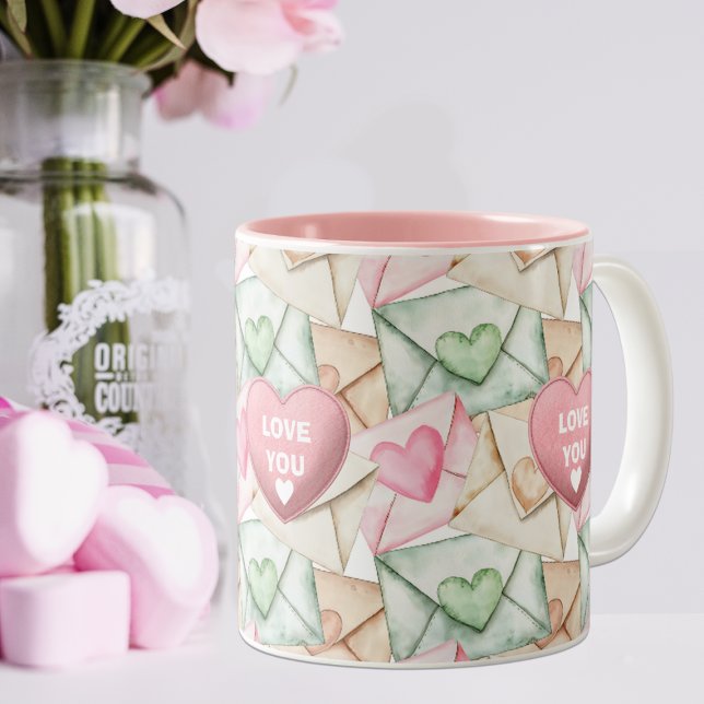 Valentine Envelopes and Hearts Two-Tone Coffee Mug (Creator Uploaded)