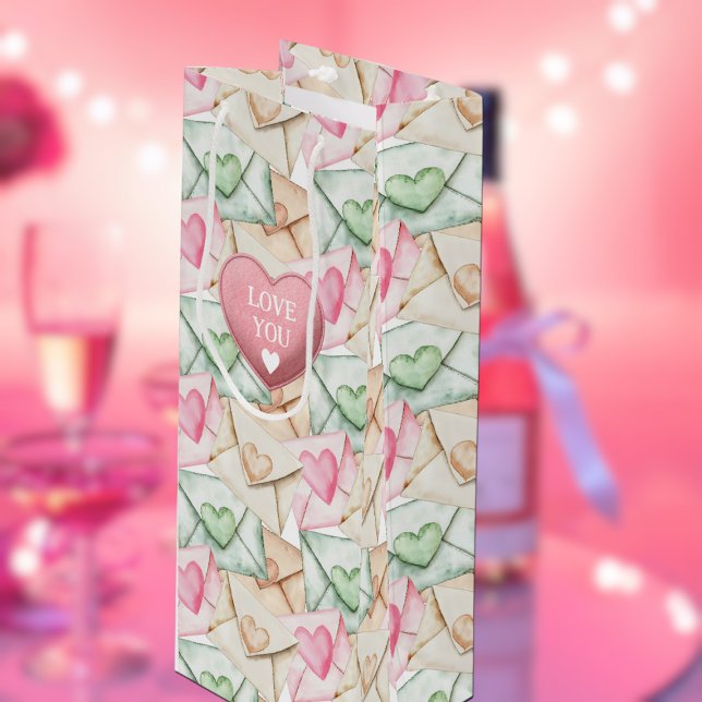 Valentine Envelopes and Hearts Wine Gift Bag (Creator Uploaded)