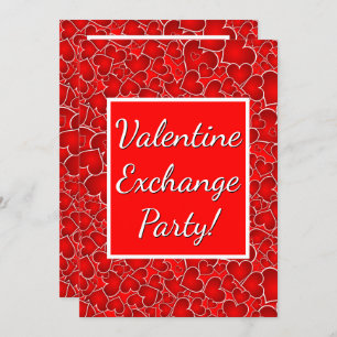 Valentine Exchange Party Celebration Red Hearts Invitation