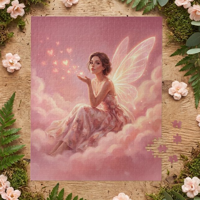 Valentine Fairy on Pink Clouds Fantasy Art Jigsaw Puzzle (Creator Uploaded)