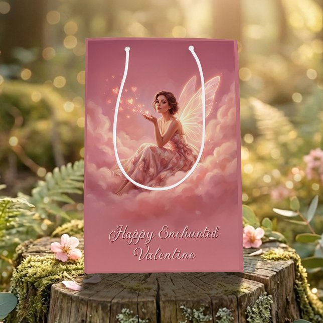 Valentine Fairy on Pink Clouds Fantasy Art Medium Gift Bag (Creator Uploaded)