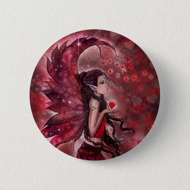 Valentine Fairy Pinback Button 'Hearts' (Front)