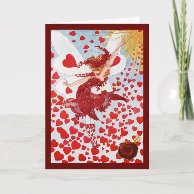 VALENTINE FAIRY WITH WAND,RED WAX SEAL WITH HEART HOLIDAY CARD (Front)