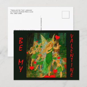 Valentine Fairyland Queen Titania Red Hearts Cupid Postcard