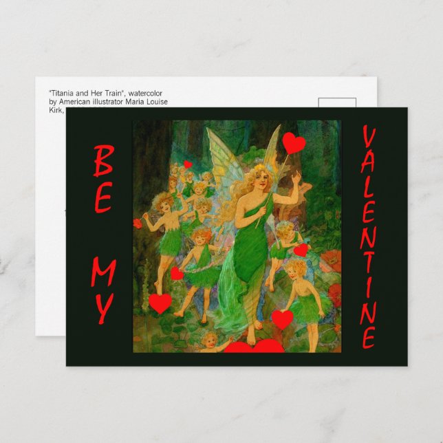 Valentine Fairyland Queen Titania Red Hearts Cupid Postcard (Front/Back)