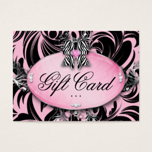 Valentine Fashion Gift Card Zebra Bow Pink Silver
