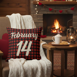 Valentine February 14 Red and Black Plaid Gingham Cushion