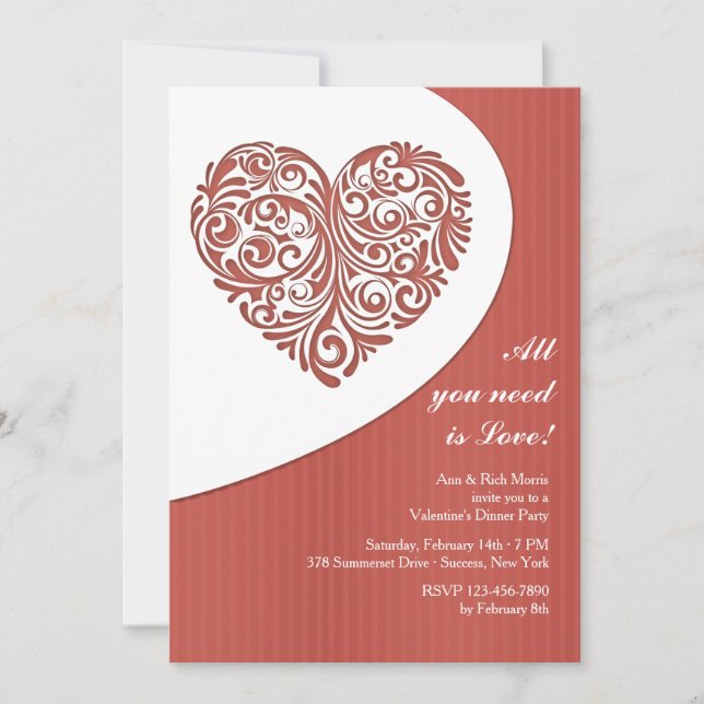 Valentine Filigree Dinner Party Invitation (Front)