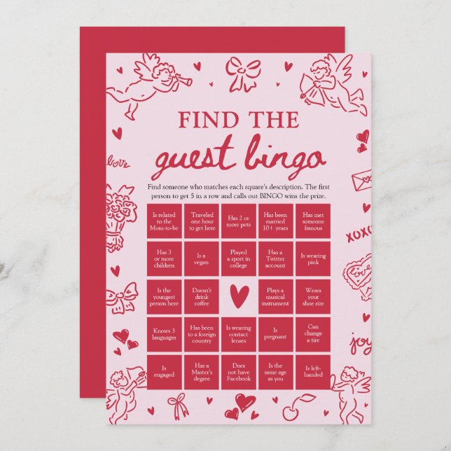 Valentine Find the Guest Bingo Baby Shower Game Invitation (Front/Back)