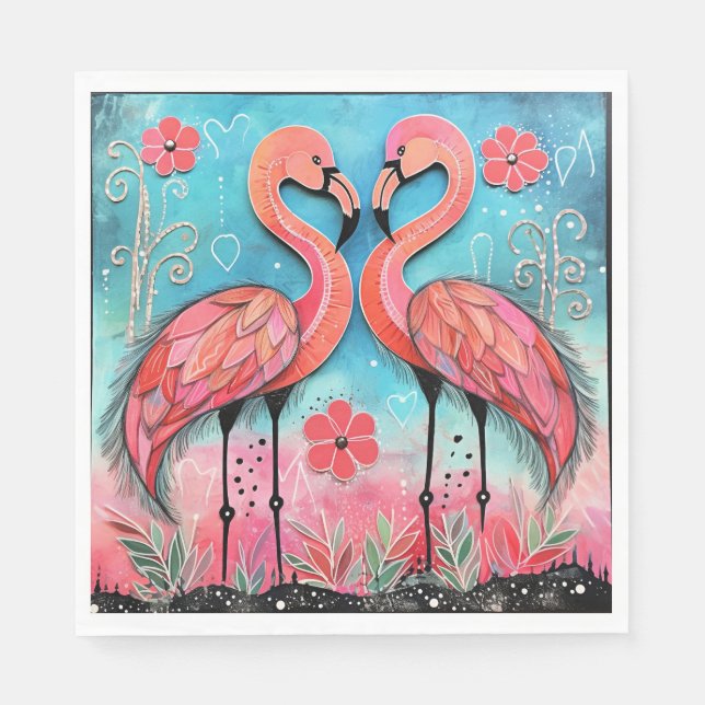 Valentine Flamingo Art Napkin (Front)