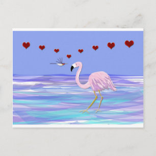 Valentine Flamingo Hummingbird Holiday Postcard