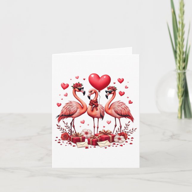 Valentine Flamingo Pink Animal Heart Happy Valenti Card (Front)