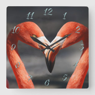 Valentine Flamingo Square Wall Clock