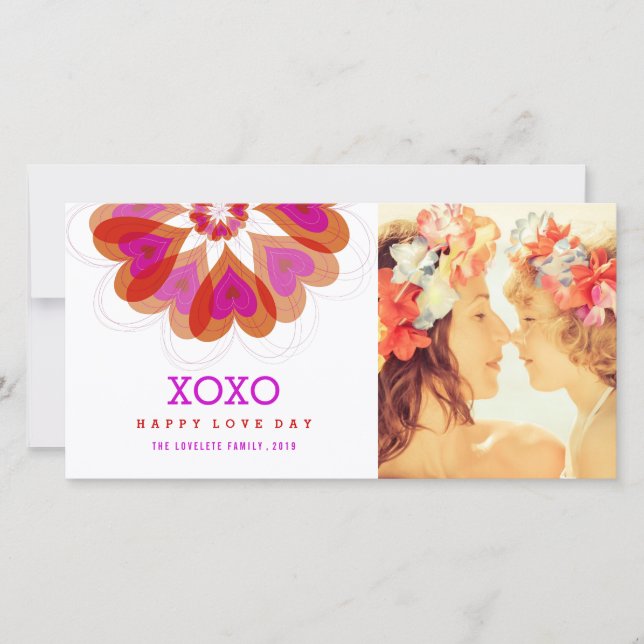 Valentine Flower Love Hearts Greetings Photo Card (Front)