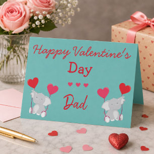Valentine for Dad Elephants and Hearts Card
