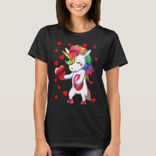 Valentine For Kids Girls Cute Flossing Unicorn & H T-Shirt