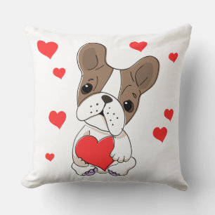 Valentine French Bulldog With Hearts Cushion