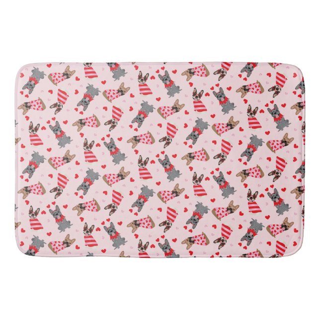 Valentine French Bulldogs Bath Mat (Front)
