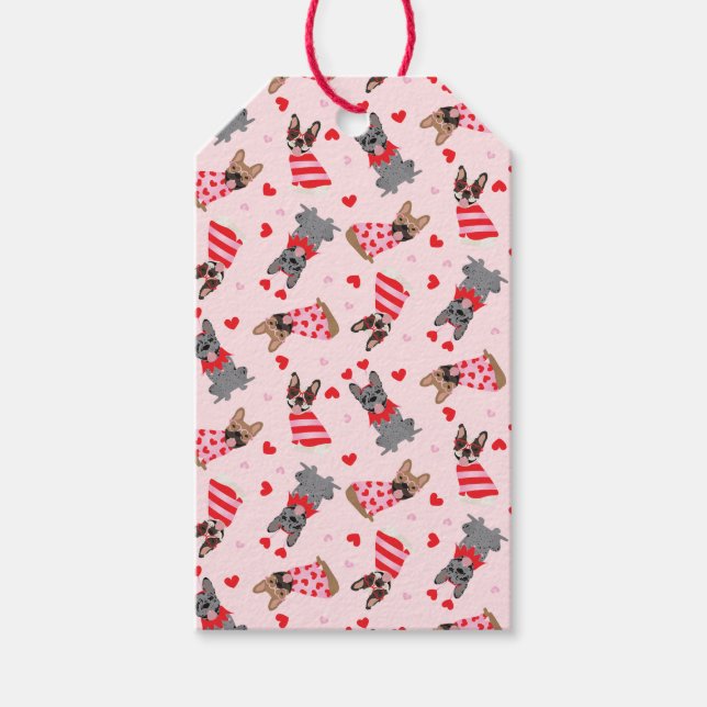 Valentine French Bulldogs Gift Tags (Front)