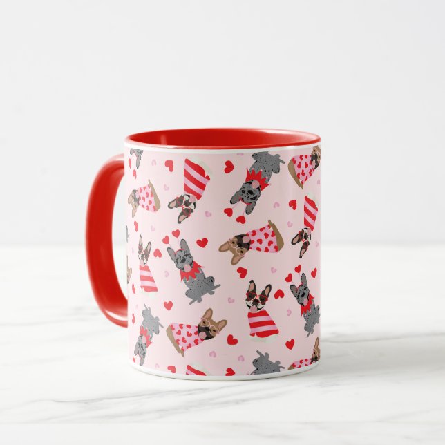 Valentine French Bulldogs Mug (Front Left)