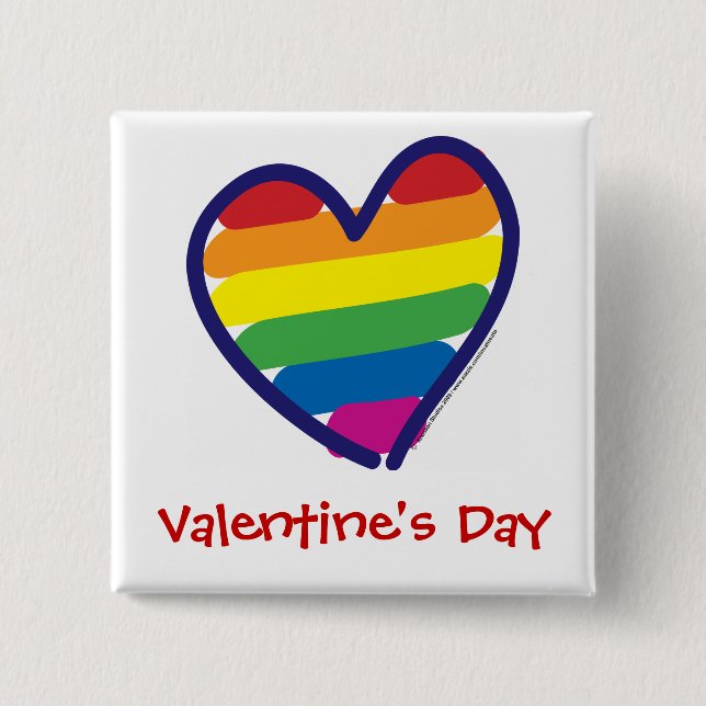 Valentine Gay Pride Rainbow Heart 15 Cm Square Badge (Front)