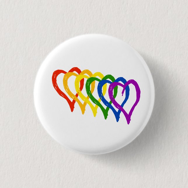 Valentine Gay Pride Rainbow Layered Hearts 3 Cm Round Badge (Front)