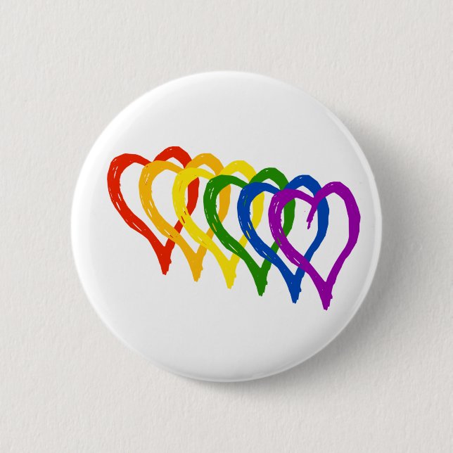 Valentine Gay Pride Rainbow Layered Hearts 6 Cm Round Badge (Front)