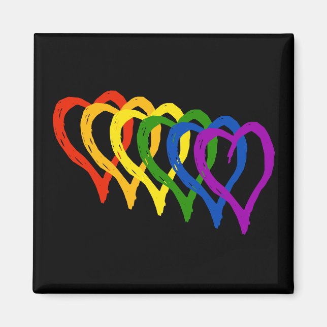 Valentine Gay Pride Rainbow Layered Hearts Magnet (Front)