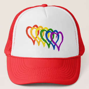 Valentine Gay Pride Rainbow Layered Hearts Trucker Hat