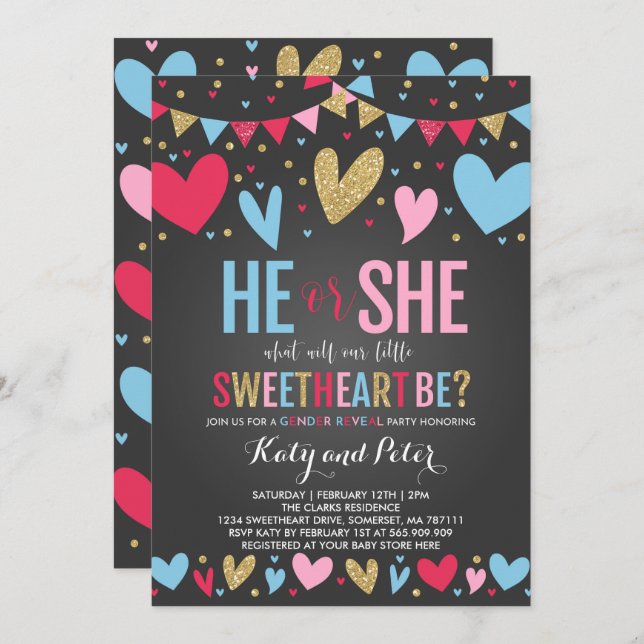 Valentine Gender Reveal Party Sweetheart Reveal Invitation (Front/Back)