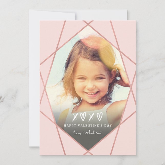 Valentine Geometric Faux Rose Gold Foil | Pink Holiday Card (Front)