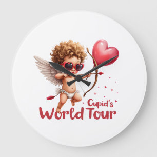 Valentine Gift Cupid's World Tour Large Clock