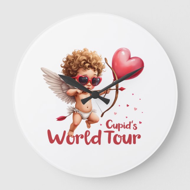 Valentine Gift | Cupid's World Tour Large Clock (Front)
